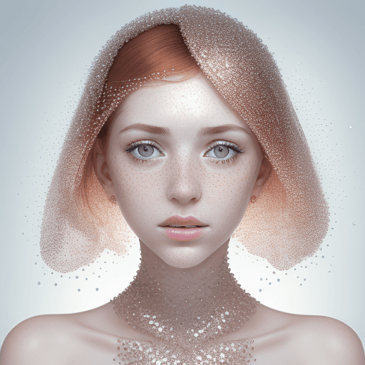 AI generated: a woman with freckled skin is photographing her face, in the style of dmitry kustanovich, delicate m...