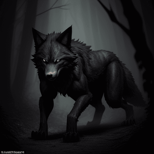 AI generated: In the shadowy depths of the forest lurked a fearsome creature: a wild wolf. Its dark fur, thick as ...