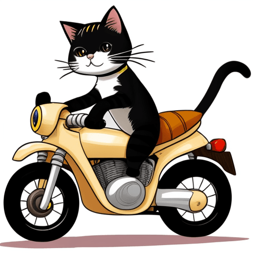 AI generated: a cat riding an automatic motorbike in a cute cartoon style no background