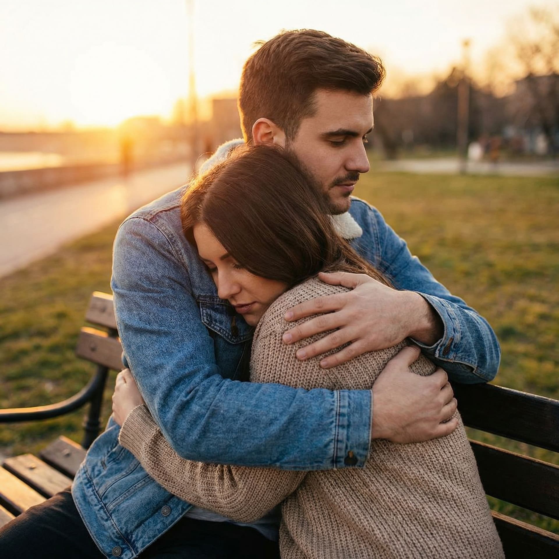 AI generated: The man hold the woman close to him and tightly 
