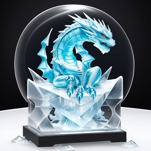 AI generated: A clear and adorable ice sculpture photo of a dragon, ice, detailed,