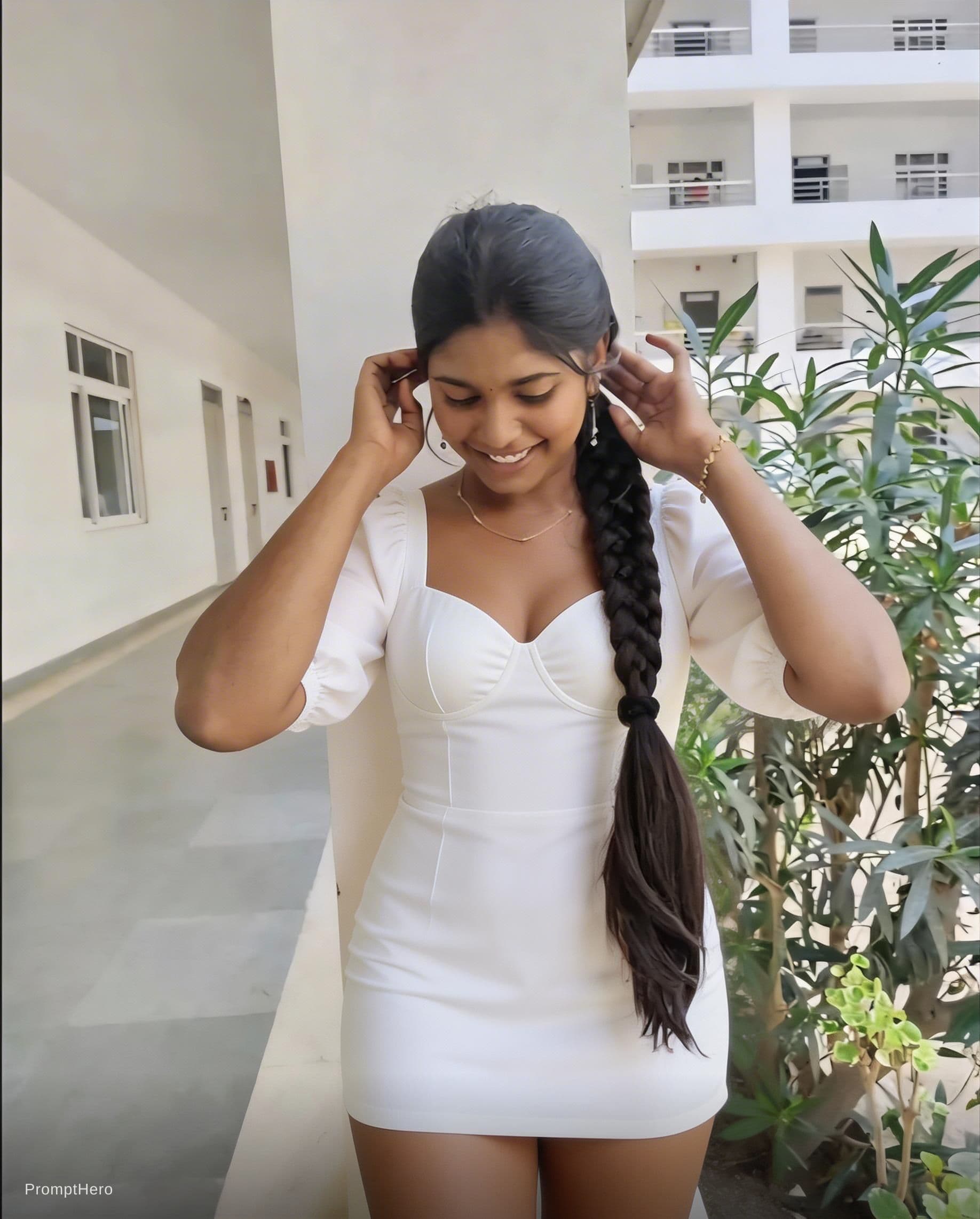 AI generated: wearing white colour dress make the dress more short summer dress sexy bra style