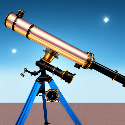 AI generated: High resolution photography steampunk telescope turning to the light blue sky. The colors of the tel...