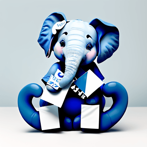 AI generated: A cute and happy baby elephant in dark blue and white, with the letters E and I on its ears.