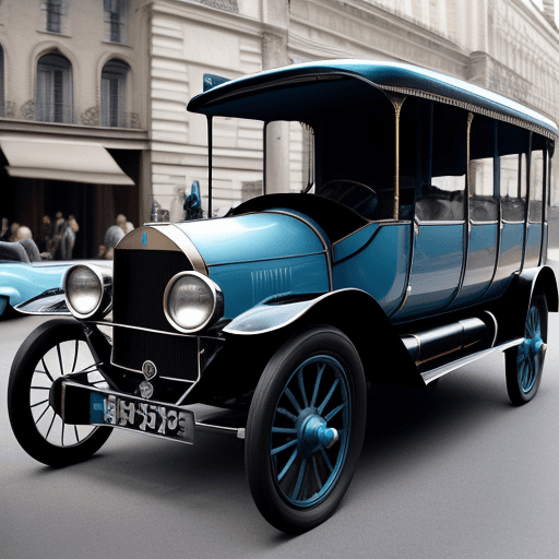 AI generated: High resolution photography.vehicule avec chauffeur d'époque la jamais contente  Ton bleu metal styl...