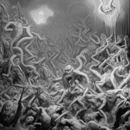 AI generated: Many demons in Hell, red atmosphere, in the style of Gustave Doré and Alex Ross --ar 51:64 --v 5.2