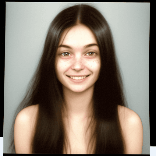 AI generated: passport photo of dirty ugly woman's face with long hair smiling