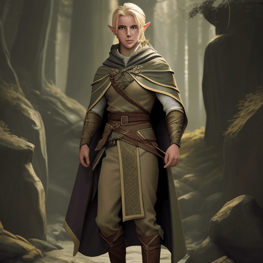AI generated: young adult male blonde half-elf ranger 
 hair in bun dungeons and dragons full body image high deta...