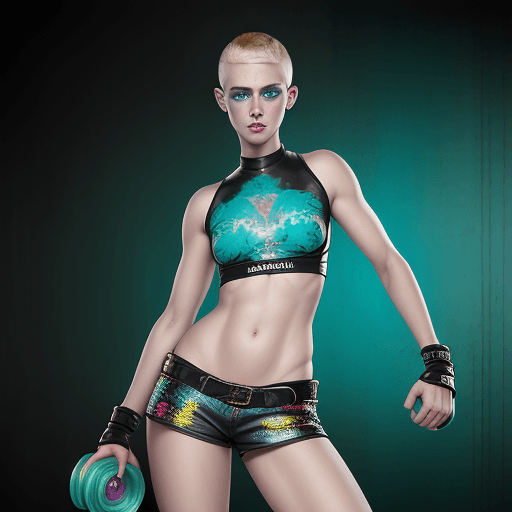 AI generated: a stunning realistic photograph portrait of a beautiful women blonde crew cut 20 year old woman, wea...