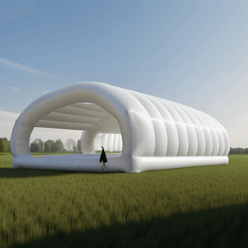 AI generated: high resolution, 8k, inflatable pavillion architecture concept, modern, futuristic, open field land,...