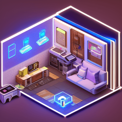 AI generated: cute isometric cyberpunk living room, cutaway box, futuristic, highly detailed, made with blender --...
