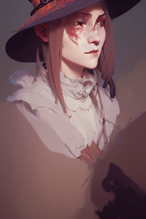 AI generated: Portrait of a smiling young witch wearing brimmed witch hat, intricate details, highly details, smoo...