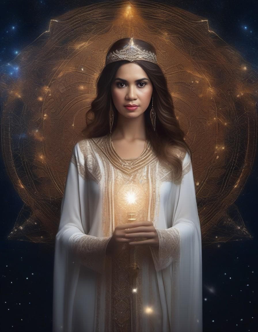 AI generated: Aetheria is a mystical being adorned in shimmering robes woven from stardust, with iridescent wings ...