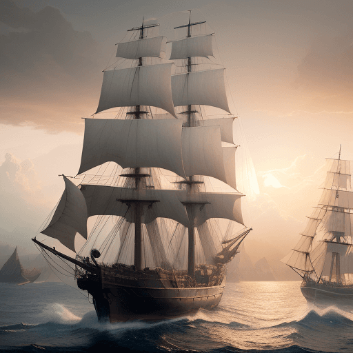 AI generated: Photo of a ultra realistic sailing ship, dramatic light, pale sunrise, cinematic lighting, battered,...