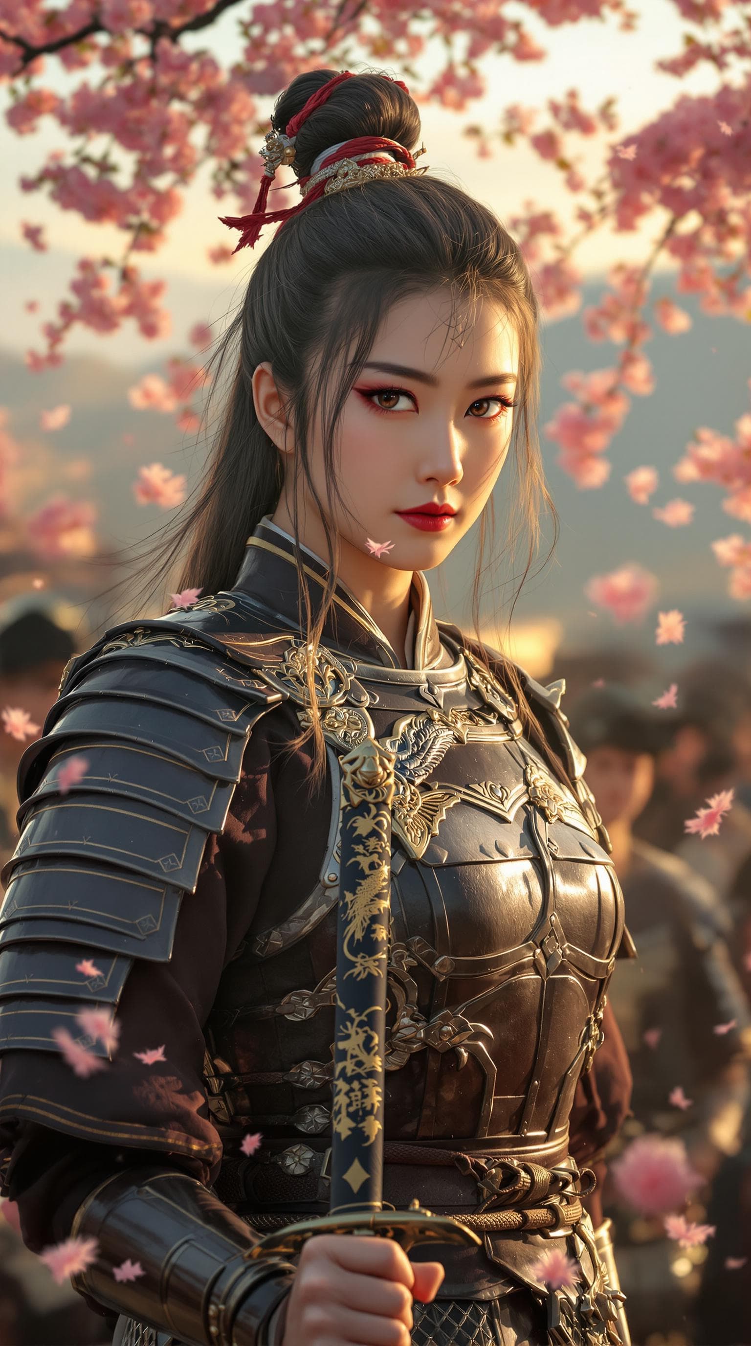 AI generated: A hyper-realistic portrait of a determined young Chinese woman inspired by Mulan; striking features ...