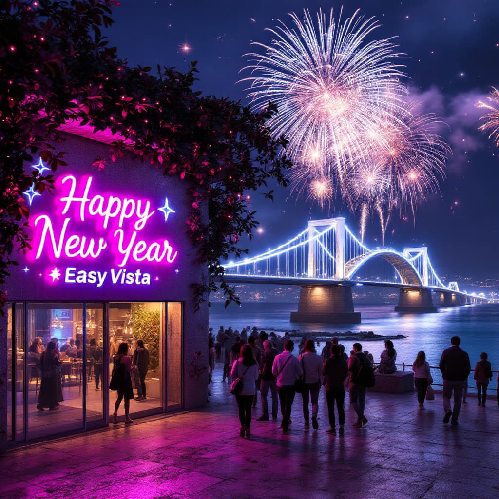 AI generated: Create a lively and festive image of people celebrating New Year's Eve in Taranto in front of the Po...