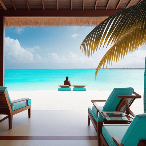 AI generated: High resolution photograph of a beachfront spa at a luxury resort on a golden beach in the Maldives,...