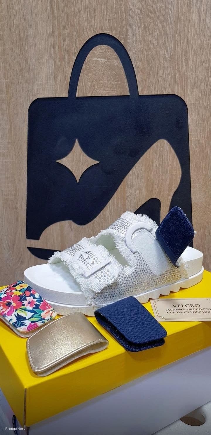 AI generated: image of women sandals with velcro exchangable covers