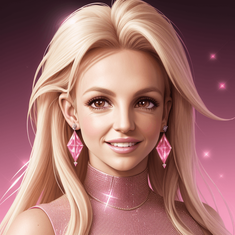 AI generated: BRITNEY SPEARS animated headshot, 4K texture, white background, hair flat, hair down, hair straight,...