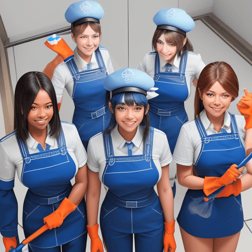 AI generated: /imagine prompt: High Detail, Professional Shoot, Smiling Teams Of Cleaning Service Personnel, Fully...