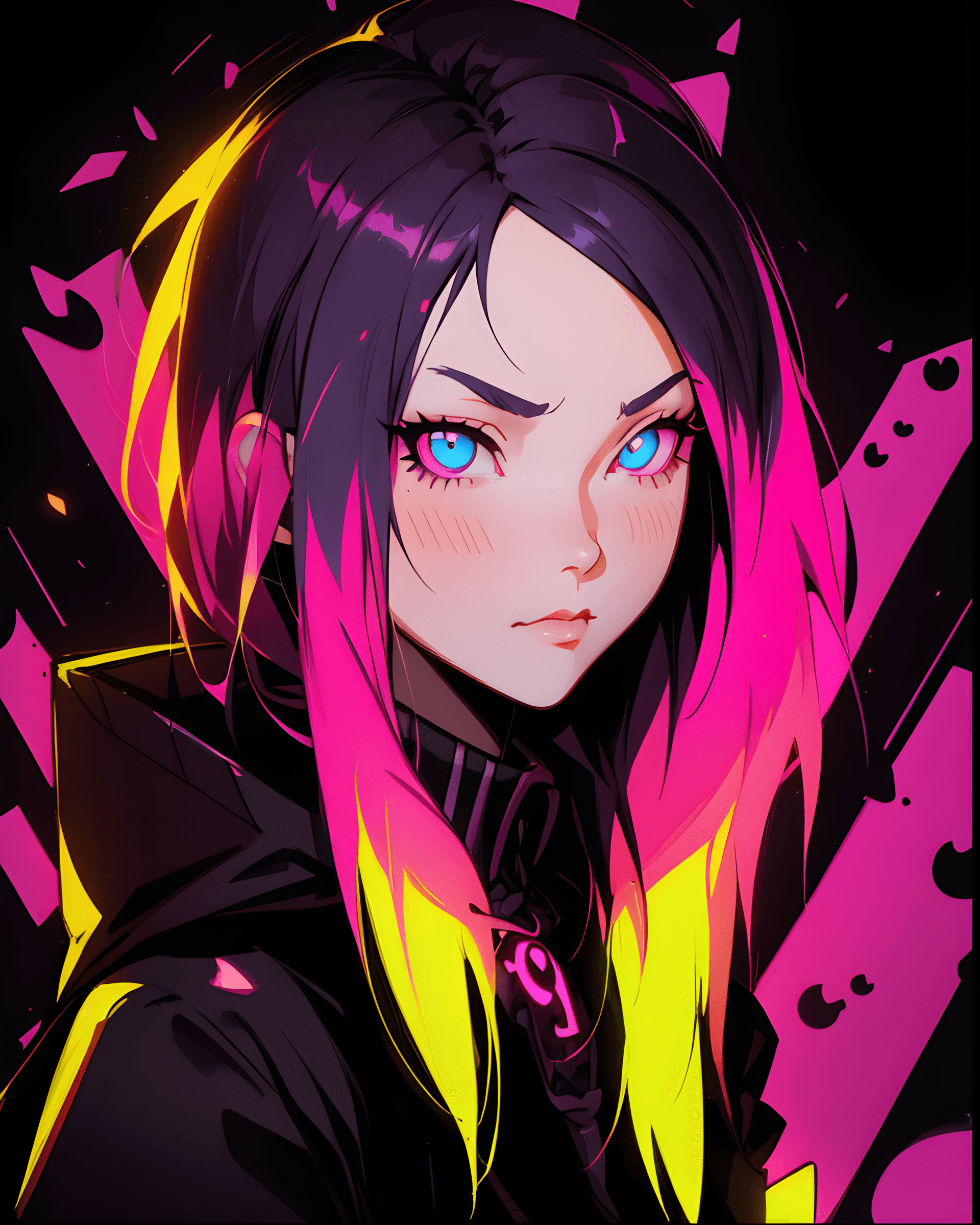 AI generated: a close up of a person with pink hair, inspired by rossdraws, gothic art, dark neon punk, ufotable s...