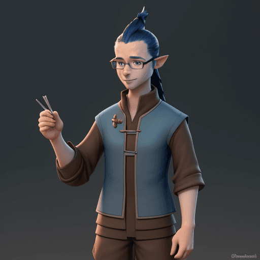 AI generated: a 35 year old avatar, touarist guide, standing, 3d animation, 4k, 8k, happy, studious, with glasses