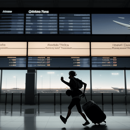 AI generated: A frustrated traveler running through an airport terminal, seeing the gate closing in the distance, ...