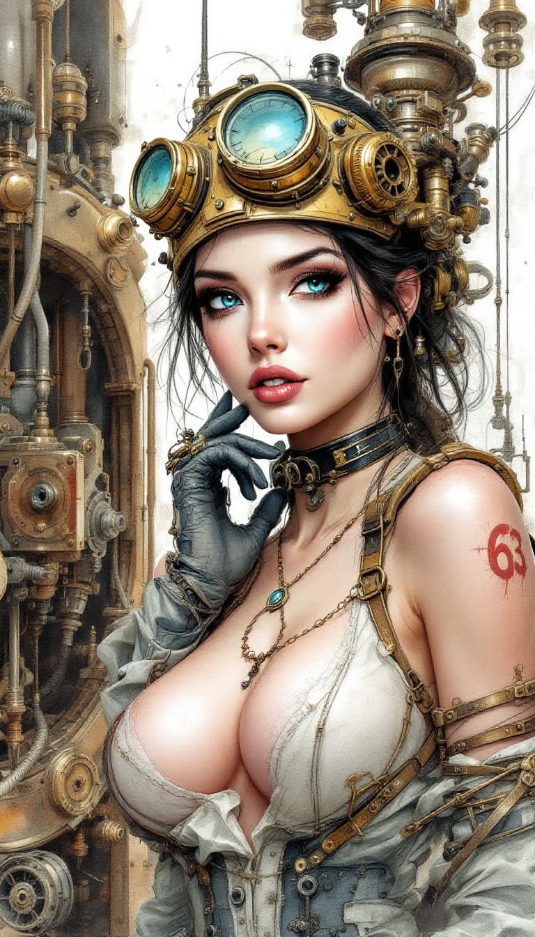 AI generated: Disney-style digital illustration of a Rule 63, full-body female steampunk engineer, with esthetical...