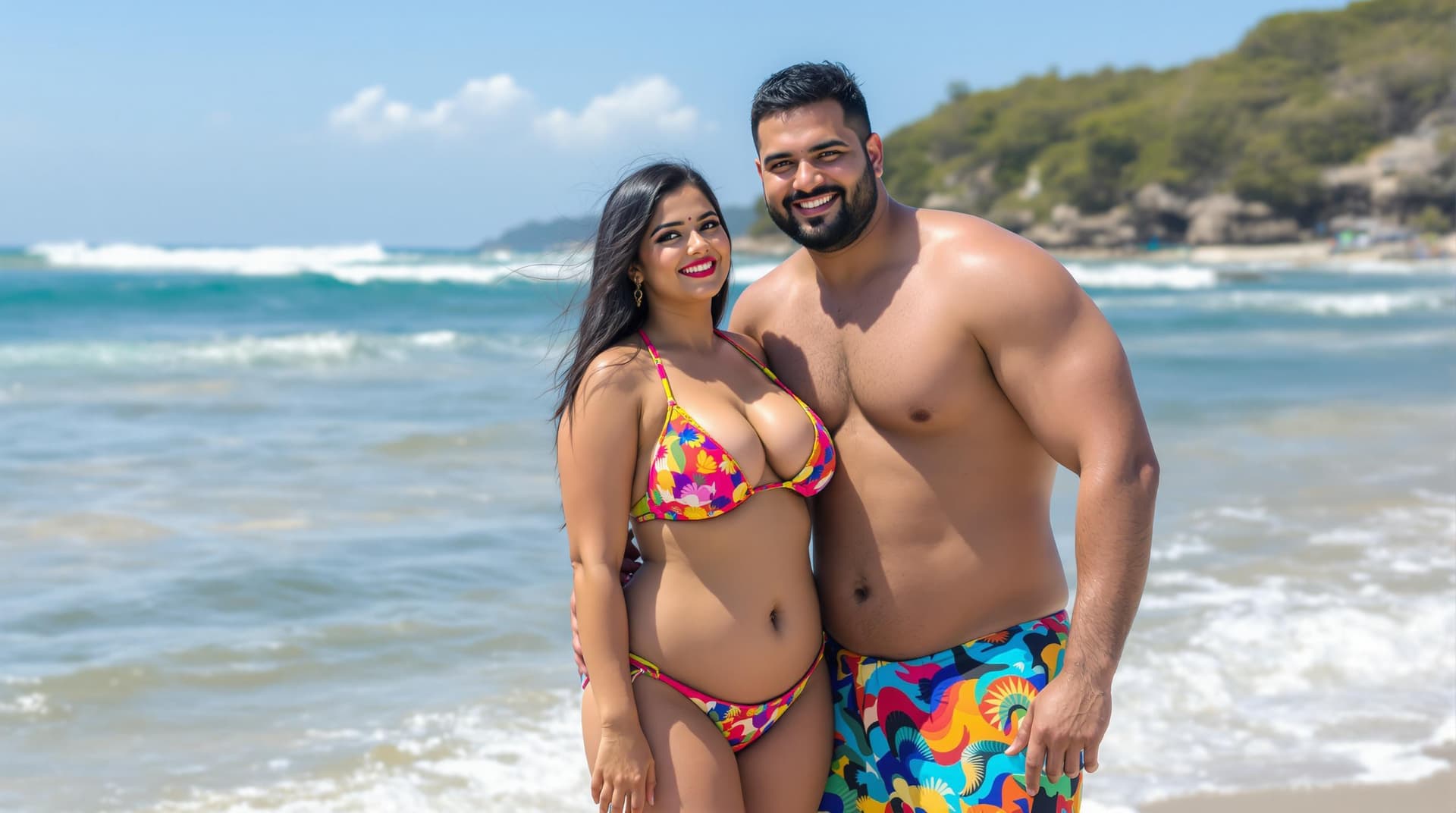 AI generated: hot Indian sexy plus size bikini girl  full picture showing her cleavage showing her full body with ...
