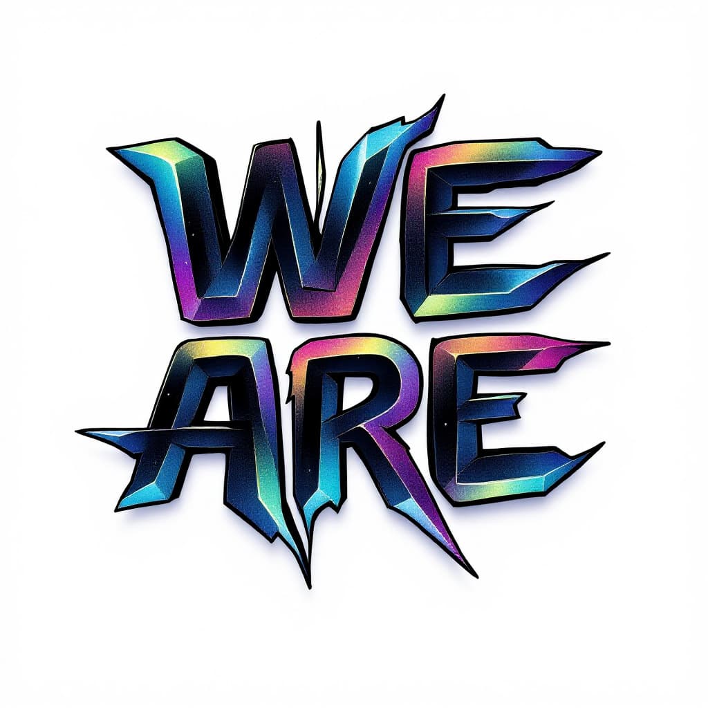 AI generated: "Text-only design with the words 'WE ARE' in a unique, artistic style. The typography should be bold...