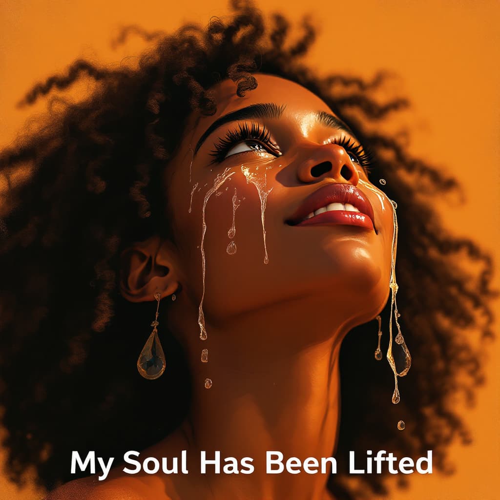 AI generated: A highly detailed illustration of an Afro-American girl with brown hair, looking upwards with tears ...