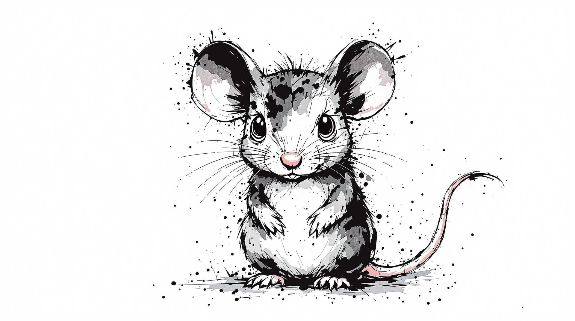 AI generated: cute Mouse with straight face, detailed,ink style,Ink splash art on the background,ink style,The who...