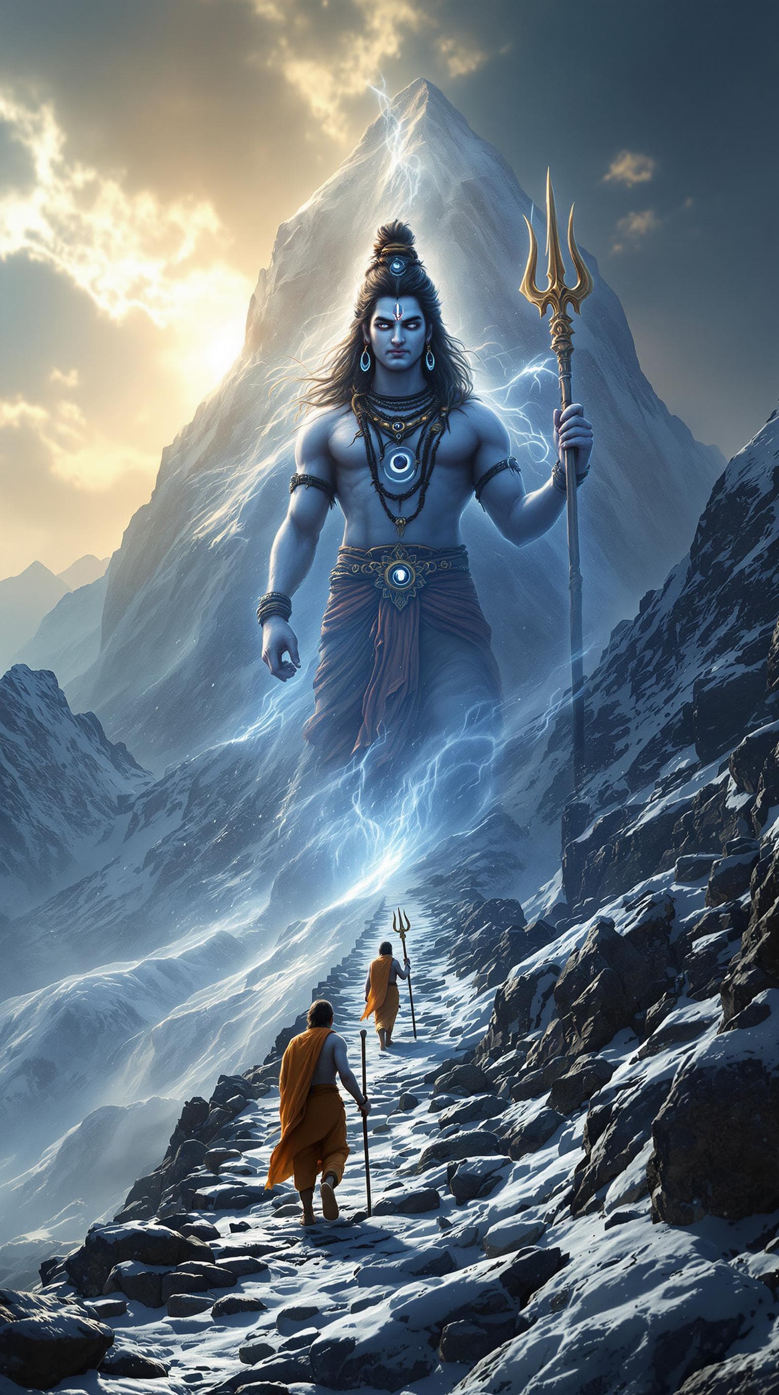 AI generated: "Ultra-realistic cinematic video, 8K resolution, depicting a lone devotee trekking up a steep Himala...