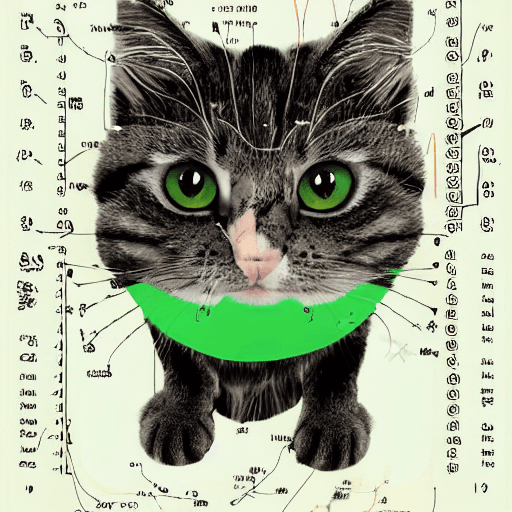 AI generated: cute cat, wink, infographic, chart, data visualisation artwork, schematics, diagram, measurements, m...