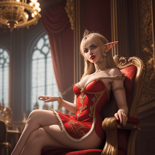AI generated: Ultra-detailed upper body photo of seductive royal elf female, pretty face, red lips majestic dress,...