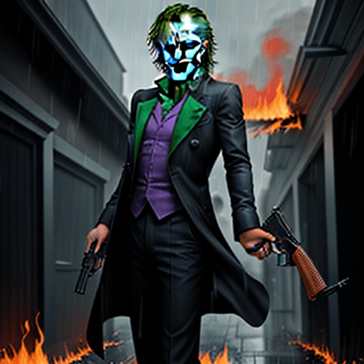 AI generated: joker/rain/fire/gun
