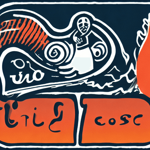 AI generated: logo for company of A croissant floating in space holding a gun IT HAS NO FACE
