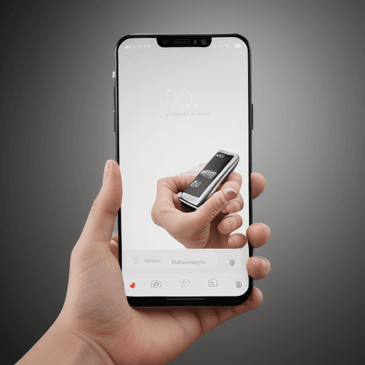 AI generated: create a photograph of hand holding a mobile phone, on an online shopping page called "kamarket", ul...