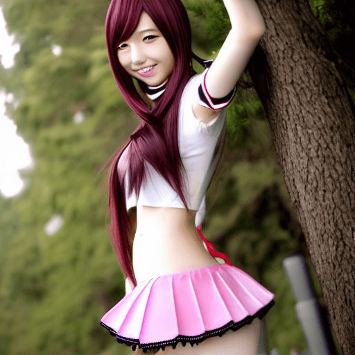 AI generated: High resolution Japanese girls cosplay, long hair, thin, long legs, shiny skin, short skirt, pretty ...