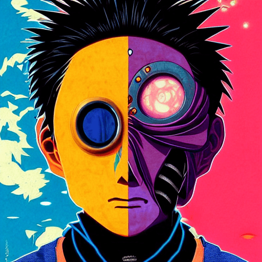 AI generated: Epic obito from the parallel world in complementary colors, in the style of glitchcore, retropunk, p...