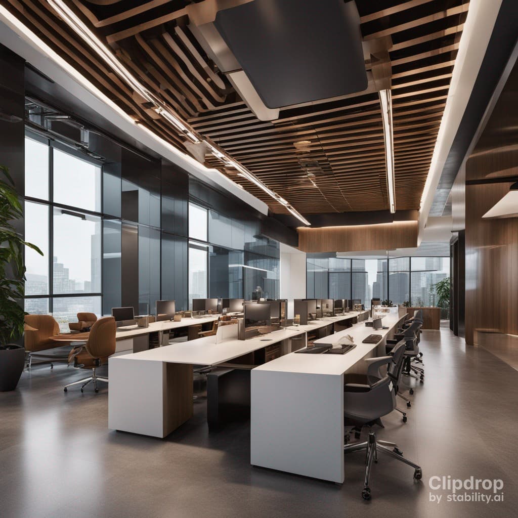 AI generated: Hyper-realistic photography of office interior design inside a large company of oil and gas and inve...