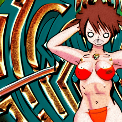 AI generated: Nami from One Piece with gigantic breasts, giving a paizuri to a huge black cock cumming