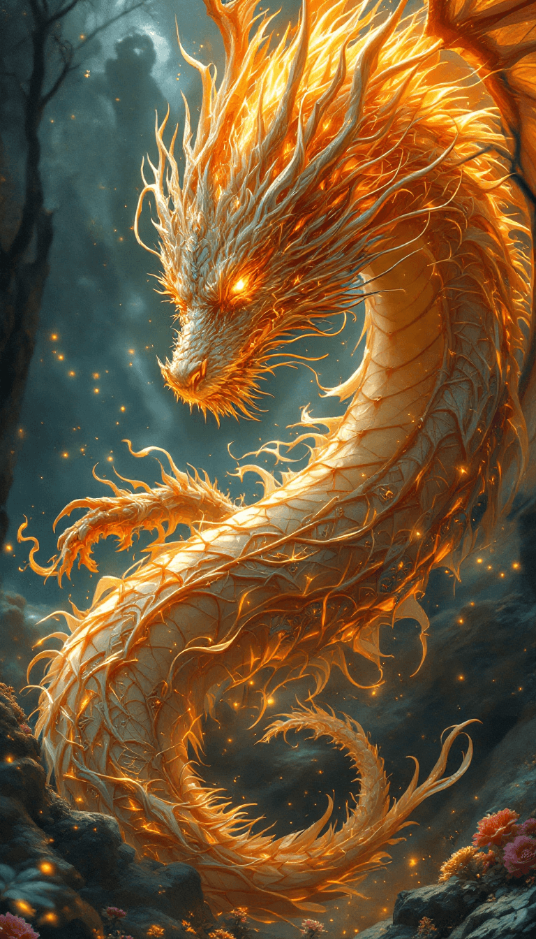 AI generated: final fantasy, beautifull dragon  with extrem many dettails and accesories,  glowing, mystic dragon ...