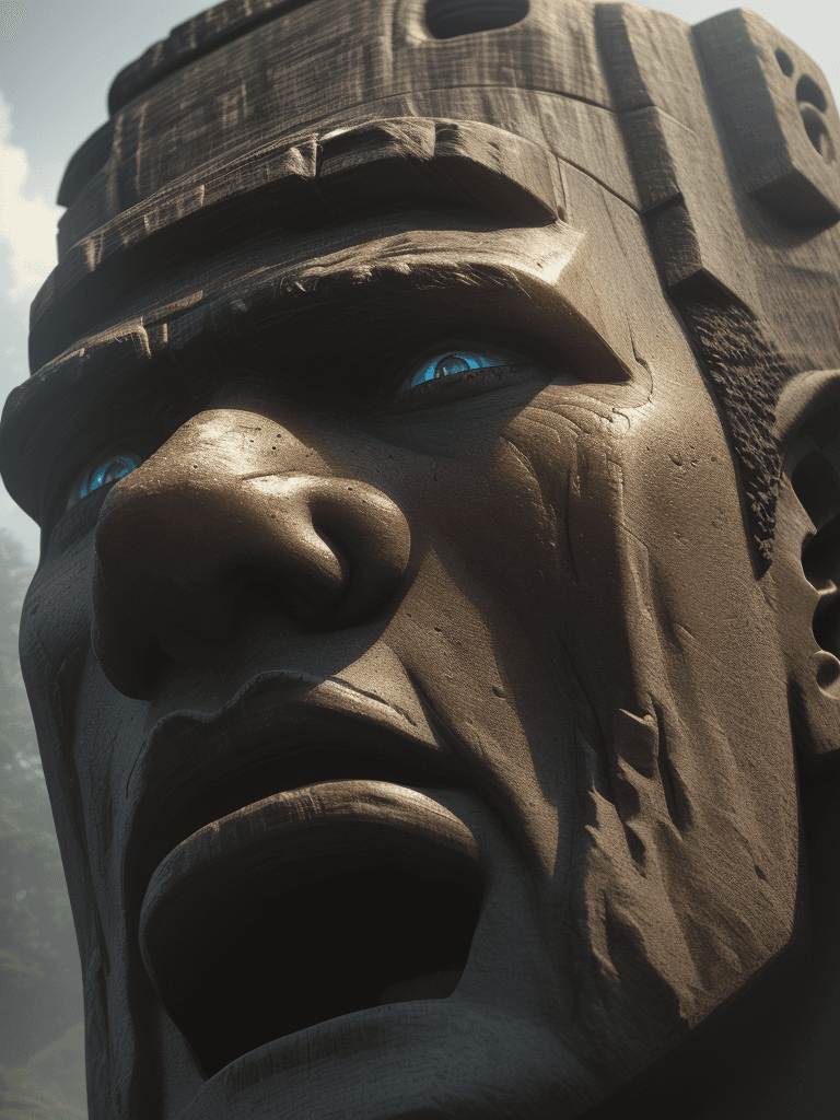 AI generated: Photo of a ultra realistic moai, , dramatic light, cinematic lighting, battered, low angle, trending...