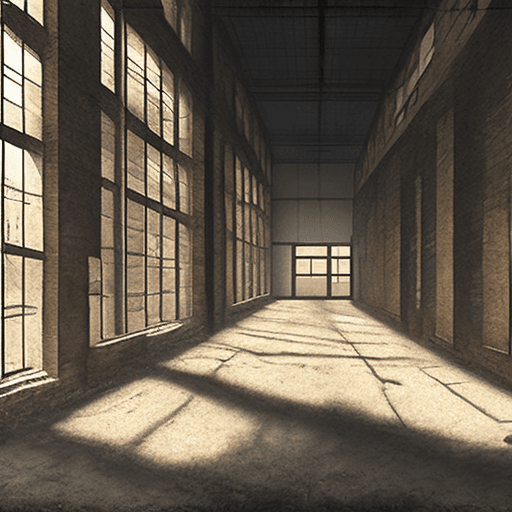 AI generated: 
a picture for background. a factory, with many windows on the wall, high ceiling, light through the...