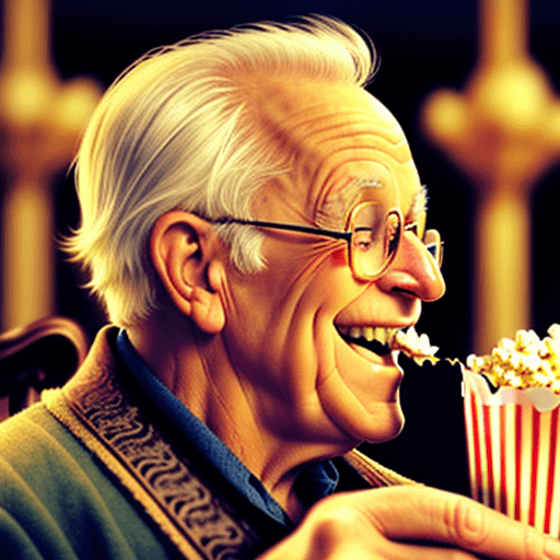 AI generated: profile picture of a old man laughing in a grand library while eating popcorn
