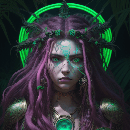 AI generated: beautiful + a muse of beauty, medusa + Indigenous queen, symmetrical, portrait, neon pink, neon cyan...