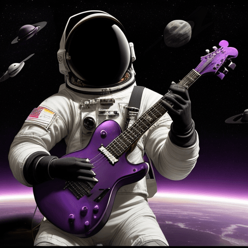 AI generated: an astronaut who plays guitzr beside the blackhole, purple, black, space, amazing, deep, spaceship 
