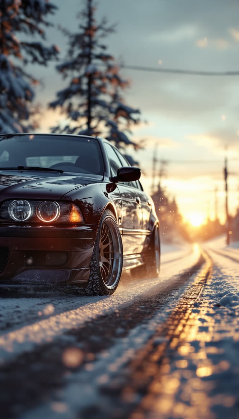 AI generated: Photo of a ultra realistic wine red bmw e39 m5, bmw angel eyes, dramatic light, pale sunrise, finnis...