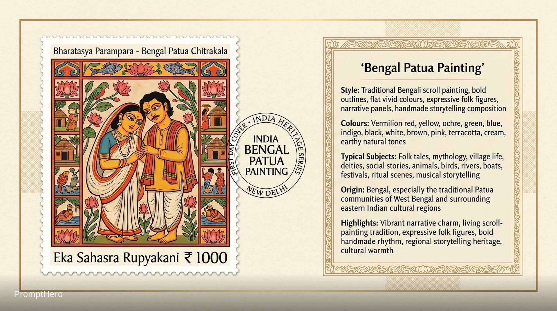 AI generated: Create a 16:9, 4K premium commemorative First Day Cover envelope inspired by India Post heritage des...